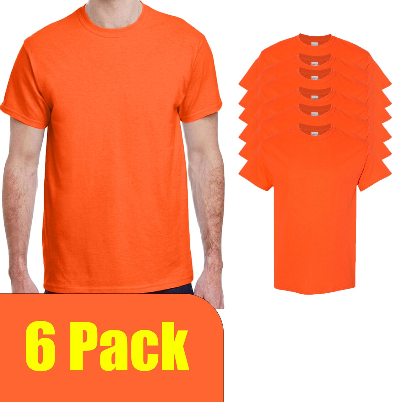 Gildan Heavy Cotton Crewneck T-Shirt Craft Bundle, Orange Unisex Short Sleeve Blanks for DIY Printing (2–14 Pack)